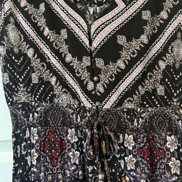 Whimsy goth XL Boho Maxi Dress Floral Paisley Black Purple Spring Festival Flowy - Picture 6 of 8